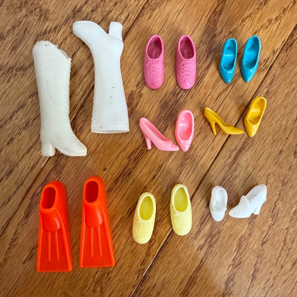 Vintage Doll Shoe Lot White Boots Orange Flippers Pink Sneakers Pumps 8 Pairs